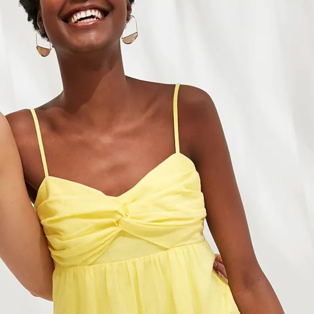 Banana Republic Factory Front Knot Midi Dress Yellow Sz 18 NWT